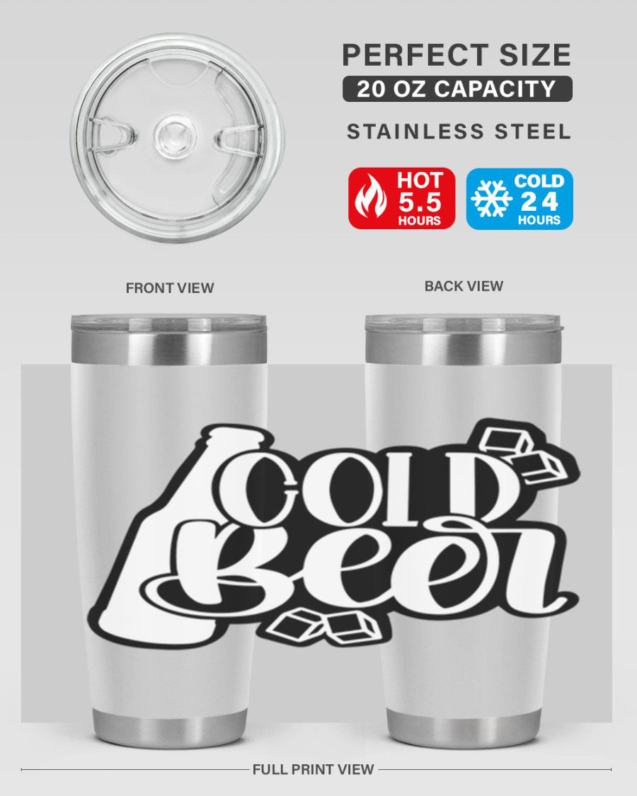 Cold Beer 42# 20oz tumbler made of stainless steel with a copper lining, featuring a press-in drink-thru lid, ideal for keeping drinks hot or cold.