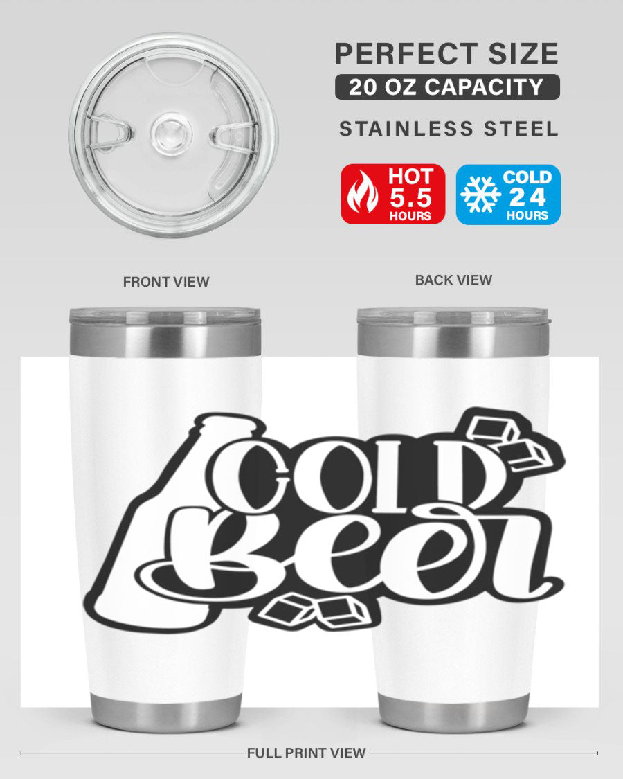 Cold Beer 42# 20oz tumbler made of stainless steel with a copper lining, featuring a press-in drink-thru lid, ideal for keeping drinks hot or cold.