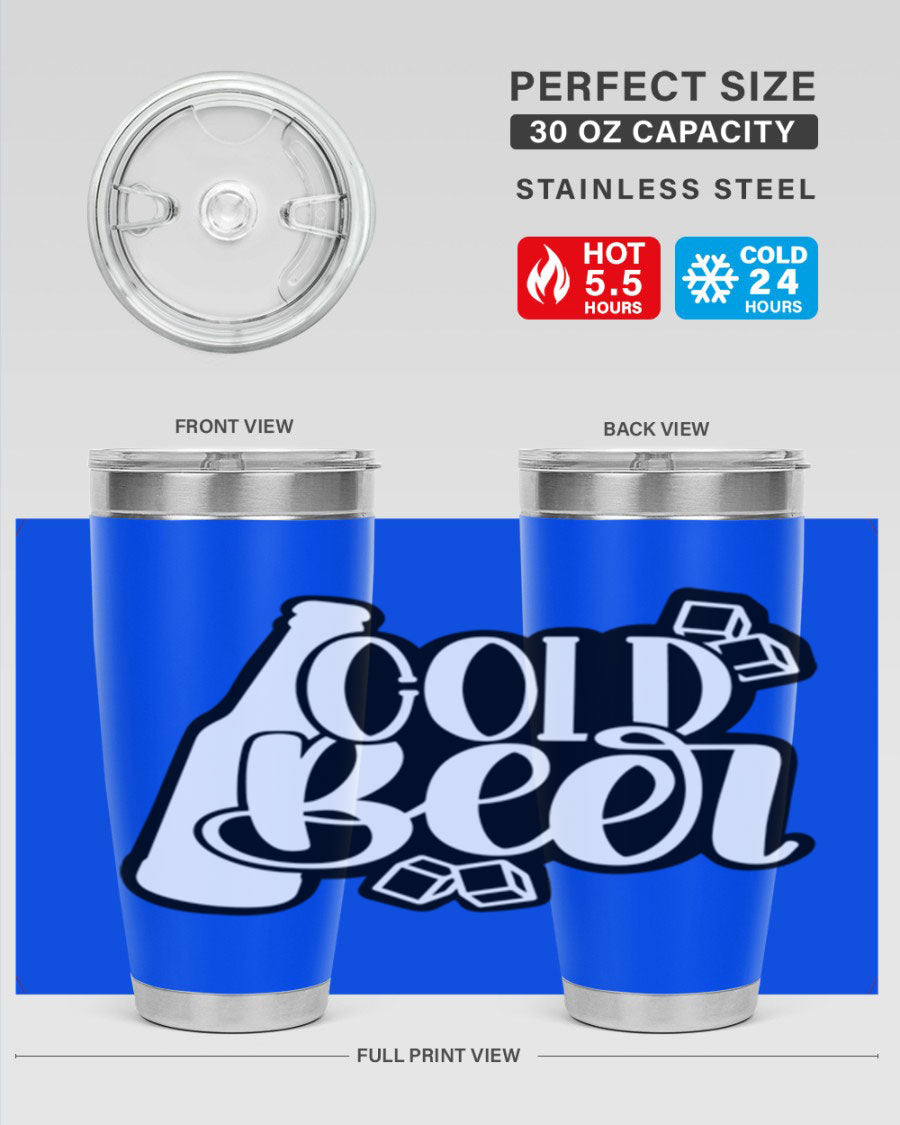 Cold Beer 42# 20oz tumbler made of stainless steel with a copper lining, featuring a press-in drink-thru lid, ideal for keeping drinks hot or cold.
