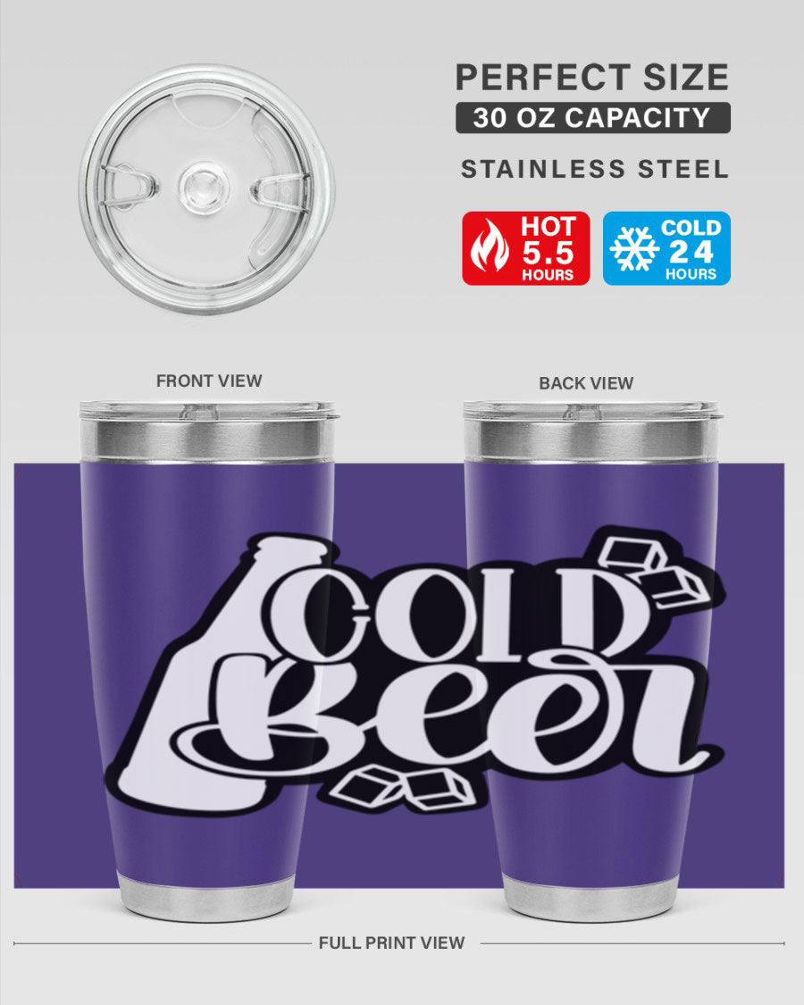 Cold Beer 42# 20oz tumbler made of stainless steel with a copper lining, featuring a press-in drink-thru lid, ideal for keeping drinks hot or cold.
