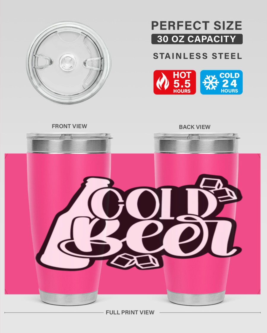 Cold Beer 42# 20oz tumbler made of stainless steel with a copper lining, featuring a press-in drink-thru lid, ideal for keeping drinks hot or cold.