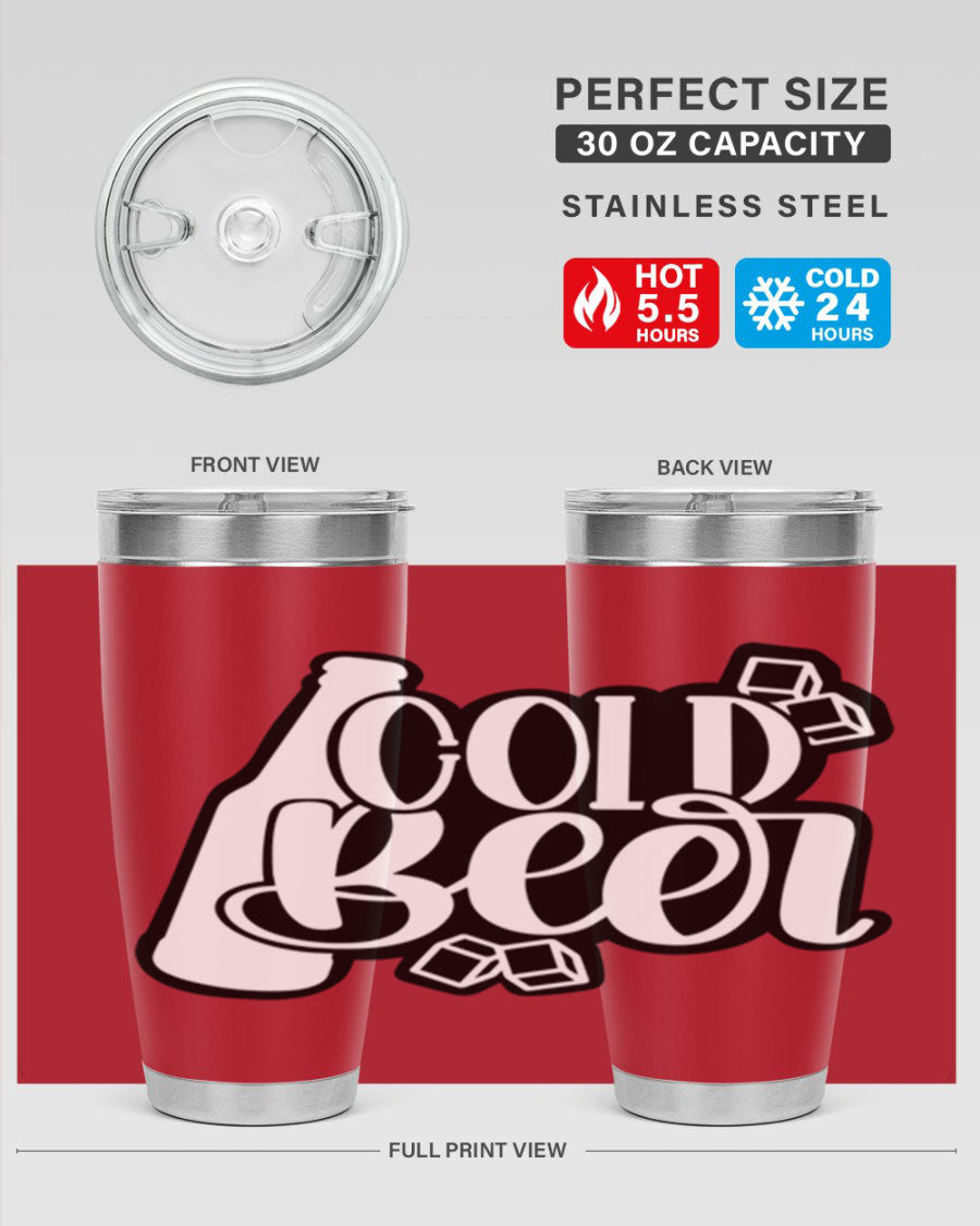 Cold Beer 42# 20oz tumbler made of stainless steel with a copper lining, featuring a press-in drink-thru lid, ideal for keeping drinks hot or cold.