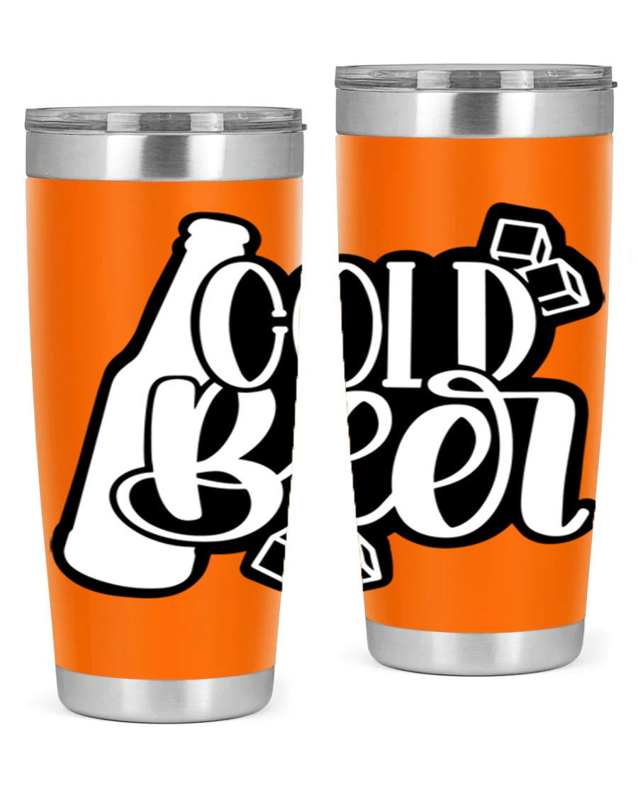 Cold Beer 42# 20oz tumbler made of stainless steel with a copper lining, featuring a press-in drink-thru lid, ideal for keeping drinks hot or cold.