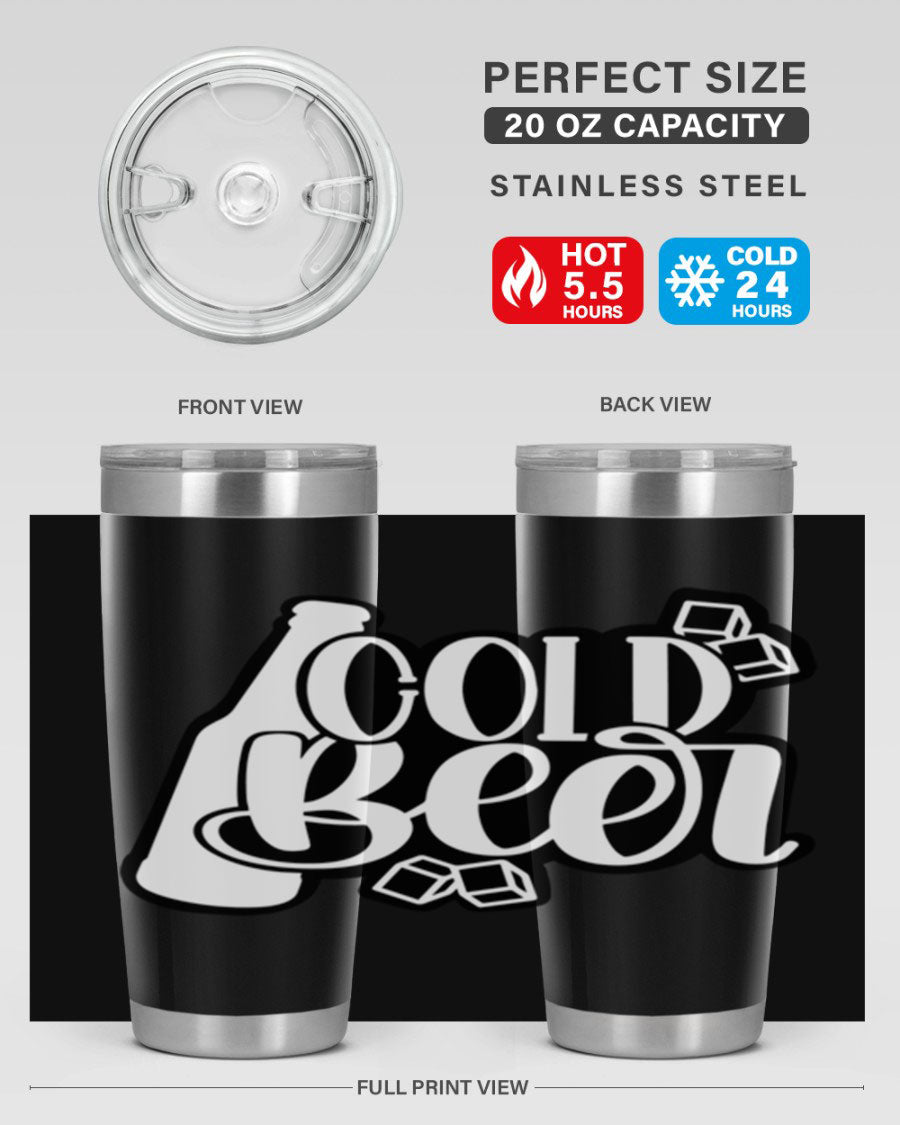 Cold Beer 42# 20oz tumbler made of stainless steel with a copper lining, featuring a press-in drink-thru lid, ideal for keeping drinks hot or cold.