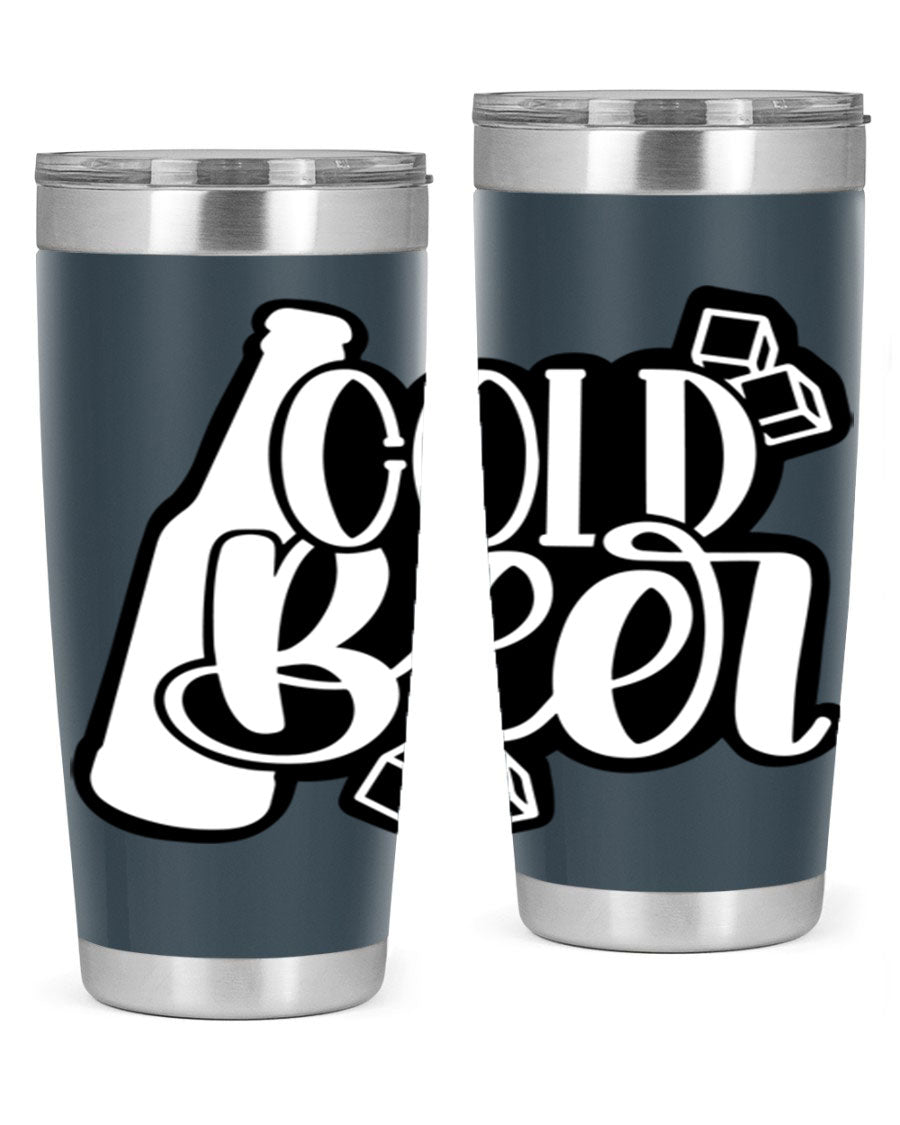Cold Beer 42# 20oz tumbler made of stainless steel with a copper lining, featuring a press-in drink-thru lid, ideal for keeping drinks hot or cold.
