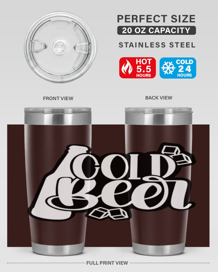 Cold Beer 42# 20oz tumbler made of stainless steel with a copper lining, featuring a press-in drink-thru lid, ideal for keeping drinks hot or cold.