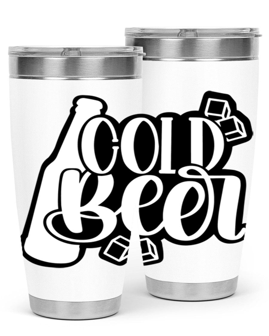 Cold Beer 42# 20oz tumbler made of stainless steel with a copper lining, featuring a press-in drink-thru lid, ideal for keeping drinks hot or cold.
