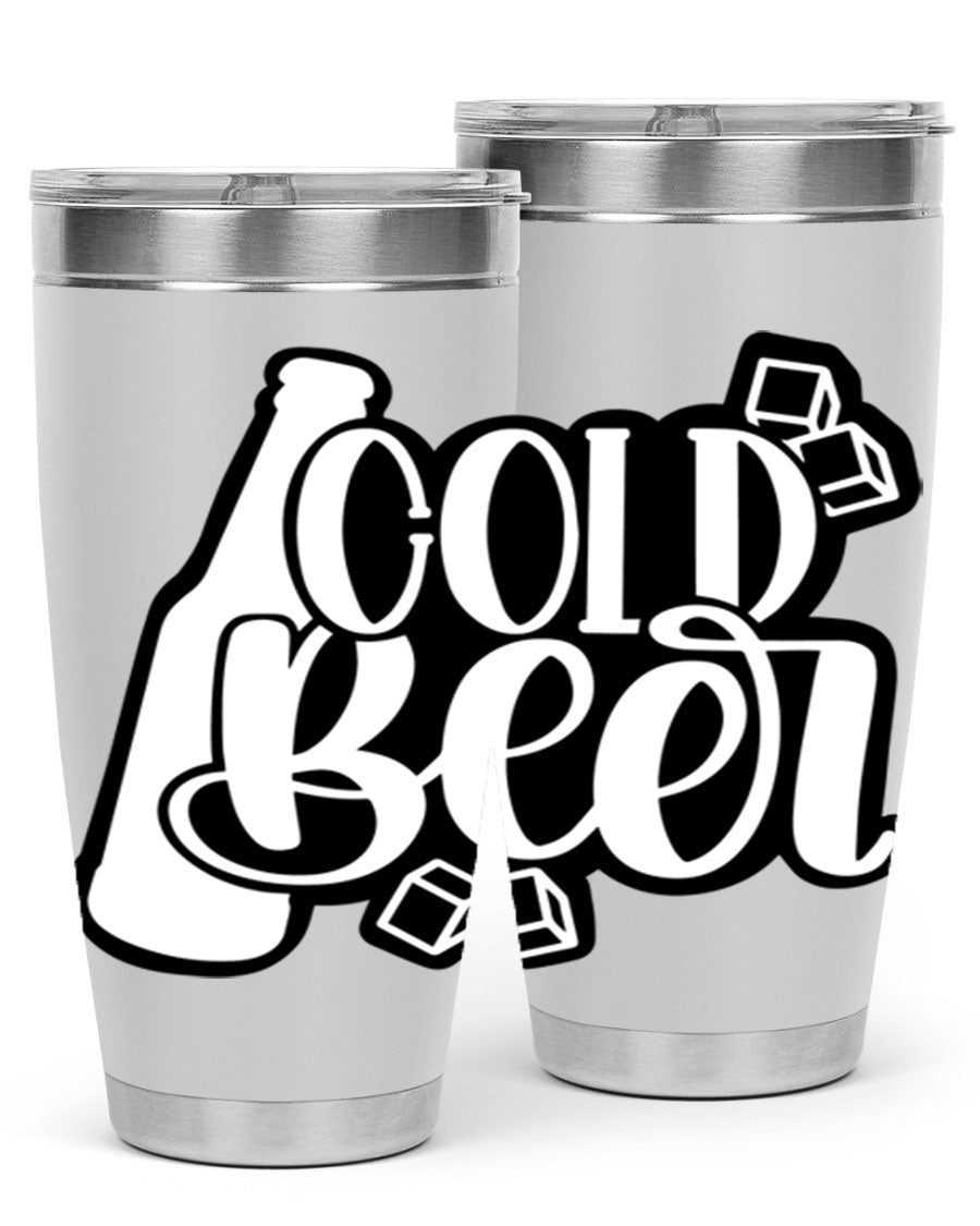 Cold Beer 42# 20oz tumbler made of stainless steel with a copper lining, featuring a press-in drink-thru lid, ideal for keeping drinks hot or cold.