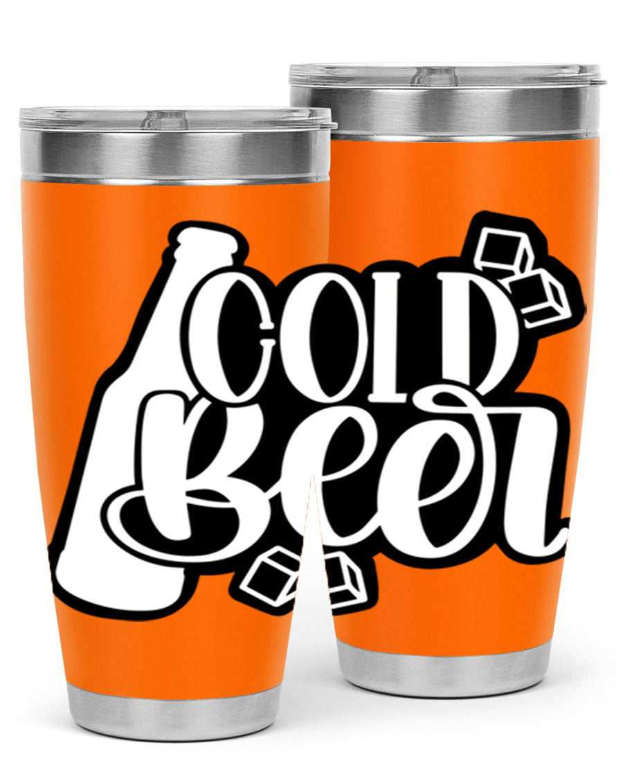 Cold Beer 42# 20oz tumbler made of stainless steel with a copper lining, featuring a press-in drink-thru lid, ideal for keeping drinks hot or cold.