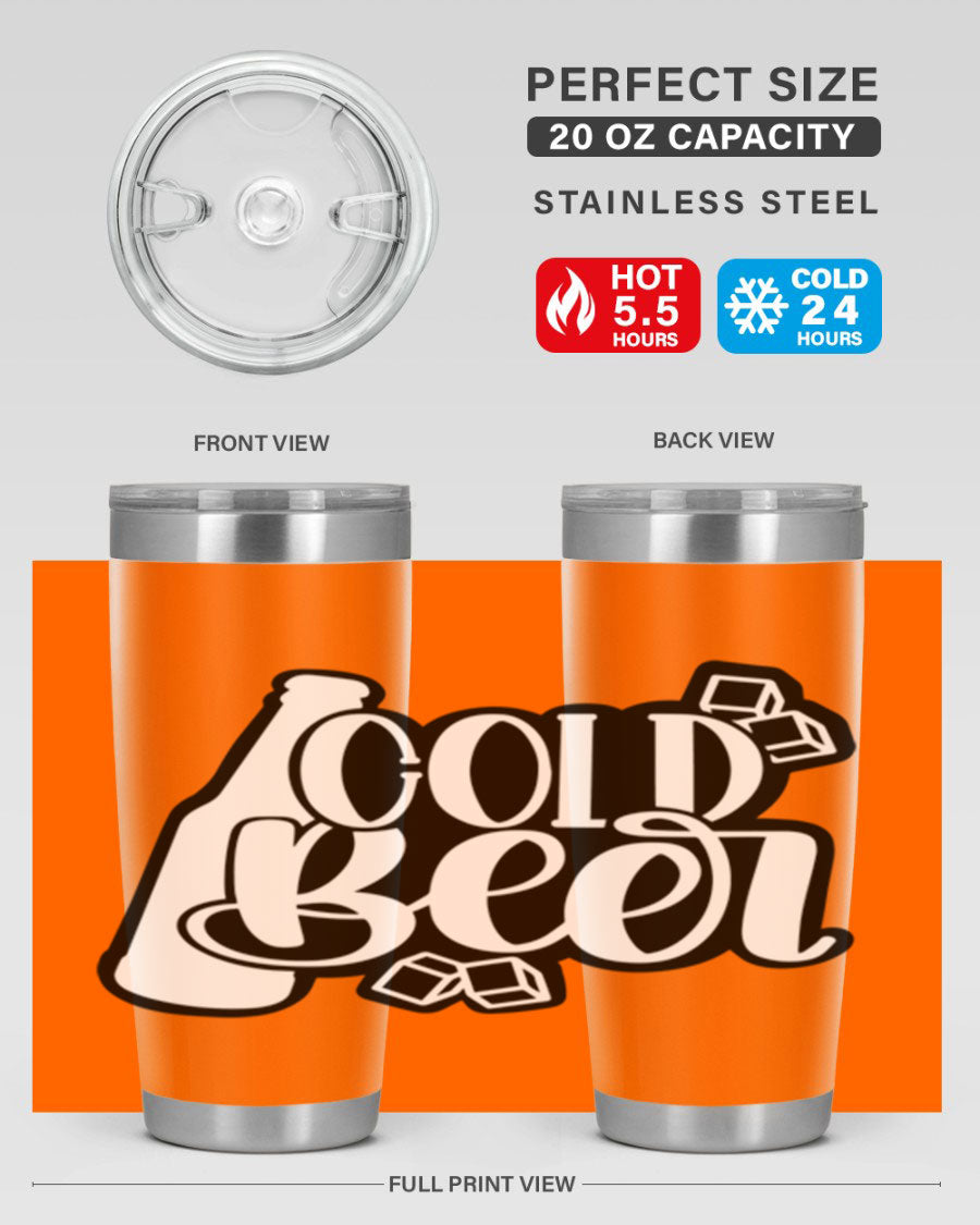 Cold Beer 42# 20oz tumbler made of stainless steel with a copper lining, featuring a press-in drink-thru lid, ideal for keeping drinks hot or cold.