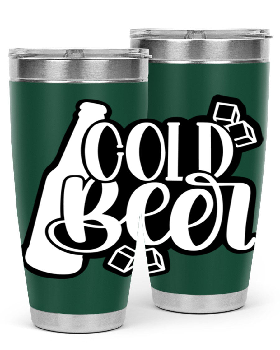 Cold Beer 42# 20oz tumbler made of stainless steel with a copper lining, featuring a press-in drink-thru lid, ideal for keeping drinks hot or cold.