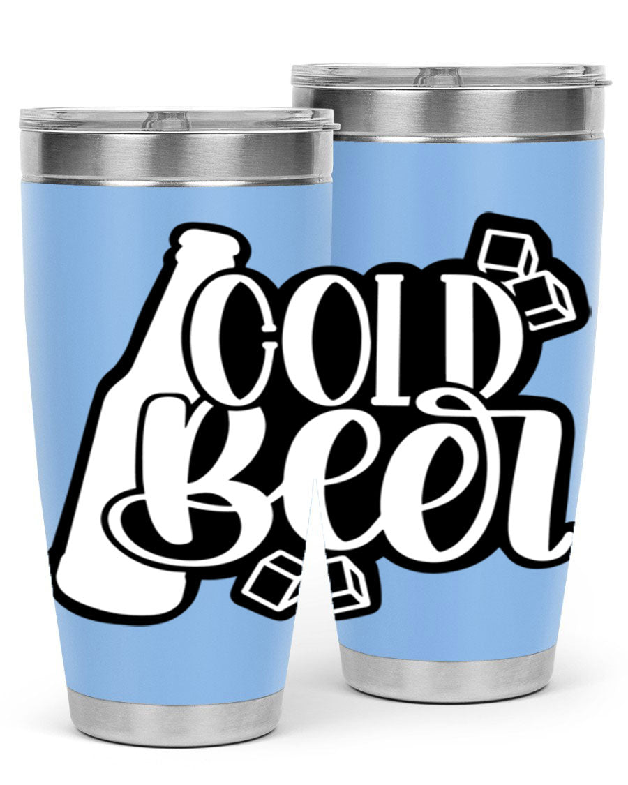 Cold Beer 42# 20oz tumbler made of stainless steel with a copper lining, featuring a press-in drink-thru lid, ideal for keeping drinks hot or cold.