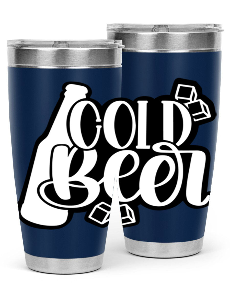 Cold Beer 42# 20oz tumbler made of stainless steel with a copper lining, featuring a press-in drink-thru lid, ideal for keeping drinks hot or cold.