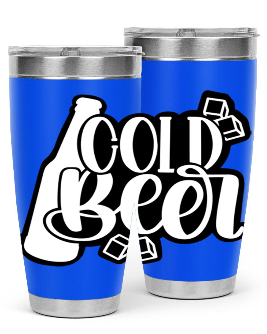 Cold Beer 42# 20oz tumbler made of stainless steel with a copper lining, featuring a press-in drink-thru lid, ideal for keeping drinks hot or cold.