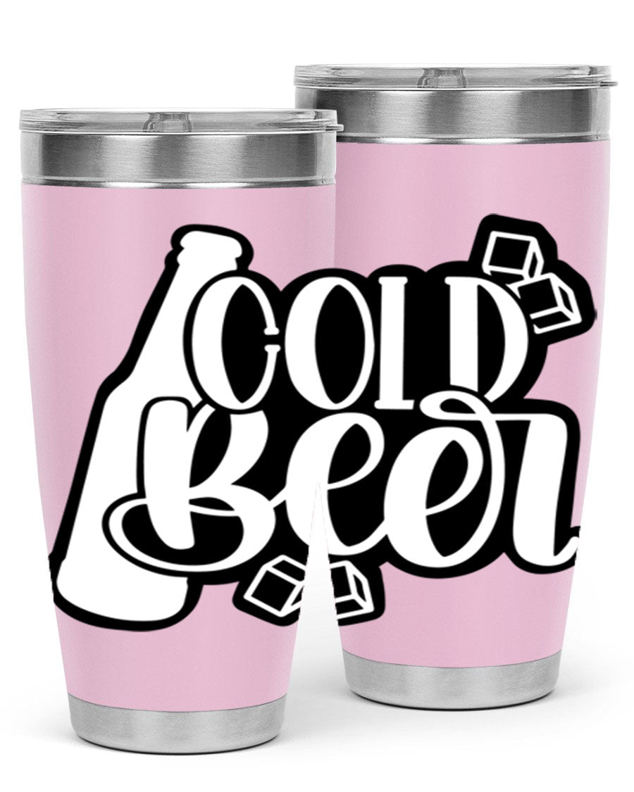 Cold Beer 42# 20oz tumbler made of stainless steel with a copper lining, featuring a press-in drink-thru lid, ideal for keeping drinks hot or cold.