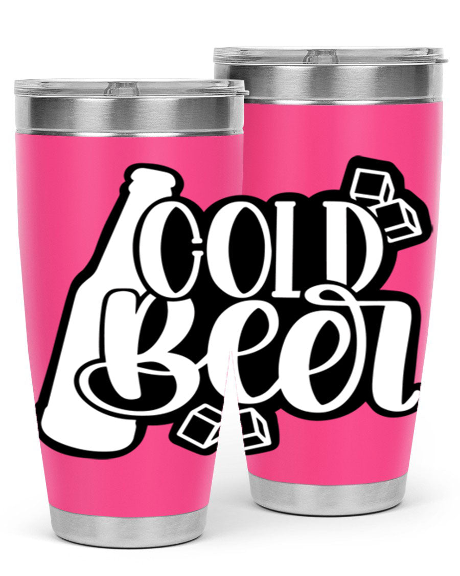 Cold Beer 42# 20oz tumbler made of stainless steel with a copper lining, featuring a press-in drink-thru lid, ideal for keeping drinks hot or cold.