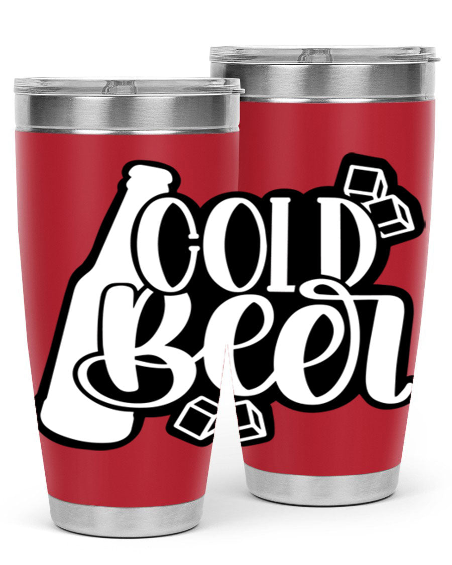 Cold Beer 42# 20oz tumbler made of stainless steel with a copper lining, featuring a press-in drink-thru lid, ideal for keeping drinks hot or cold.