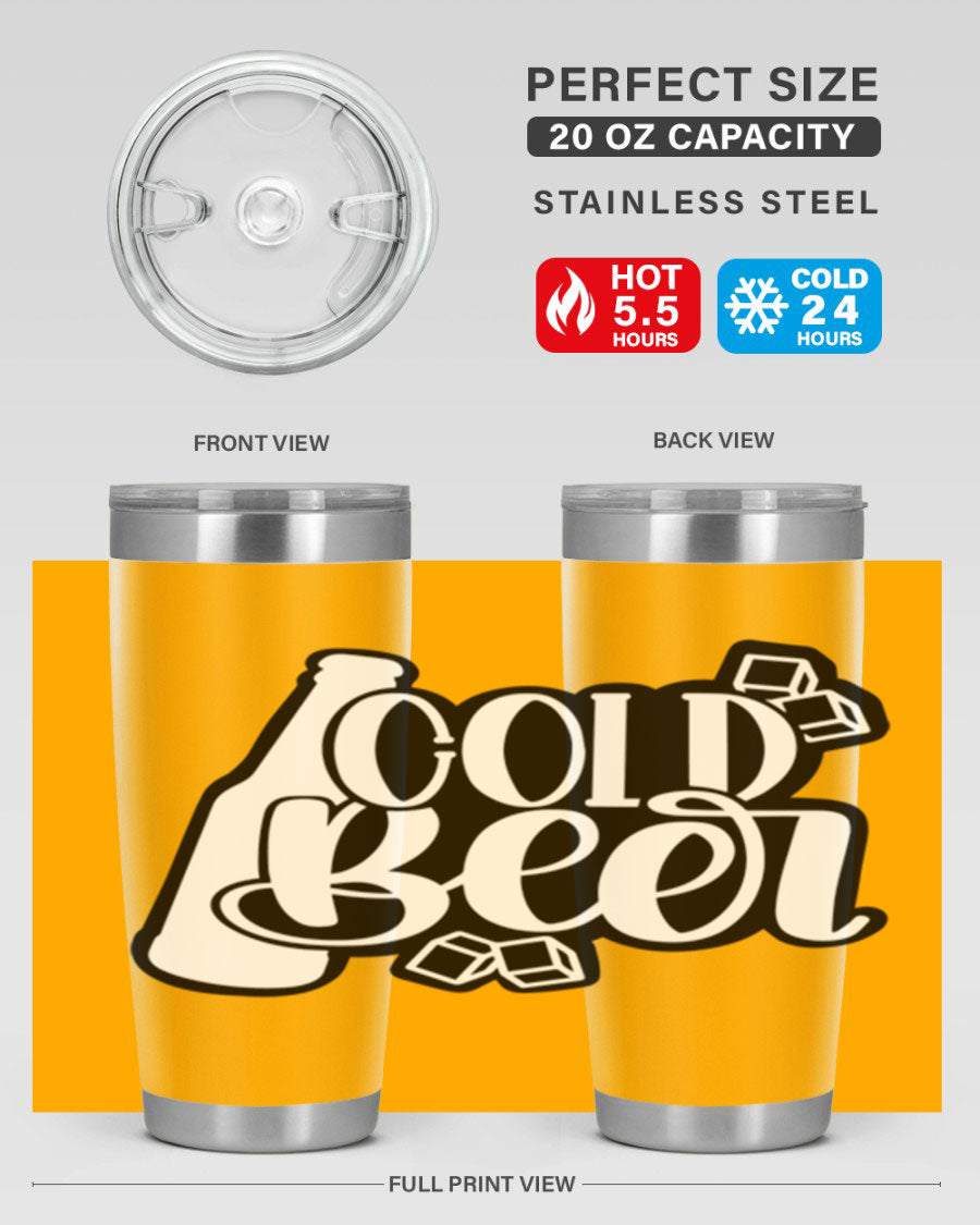 Cold Beer 42# 20oz tumbler made of stainless steel with a copper lining, featuring a press-in drink-thru lid, ideal for keeping drinks hot or cold.