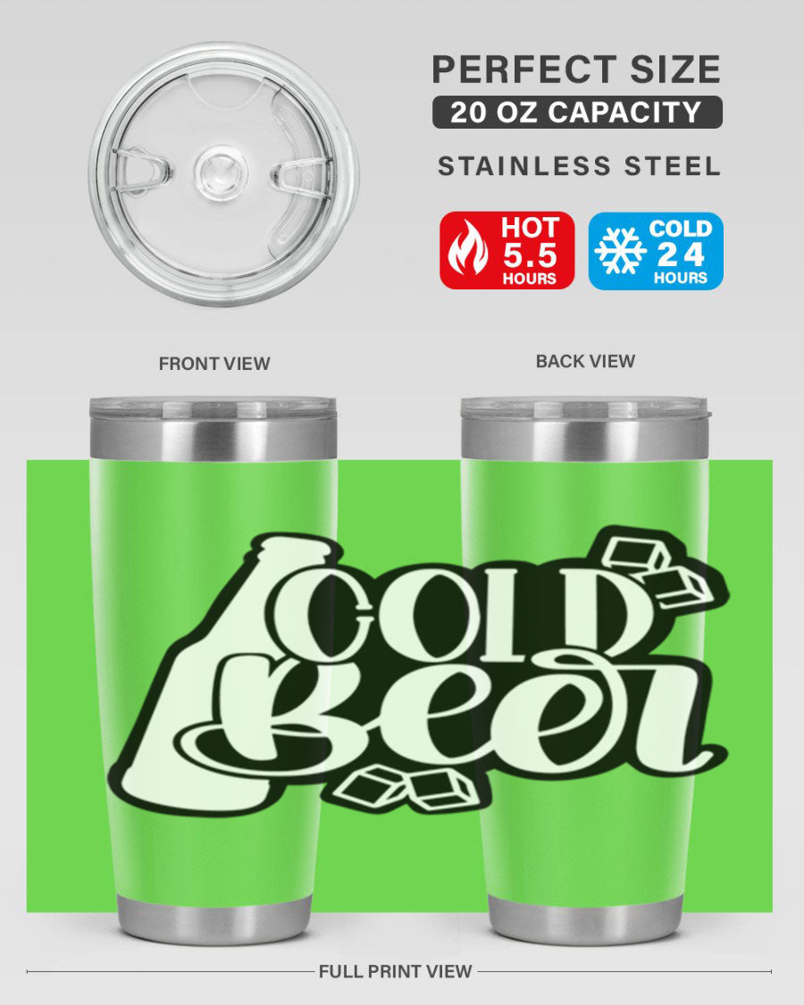Cold Beer 42# 20oz tumbler made of stainless steel with a copper lining, featuring a press-in drink-thru lid, ideal for keeping drinks hot or cold.