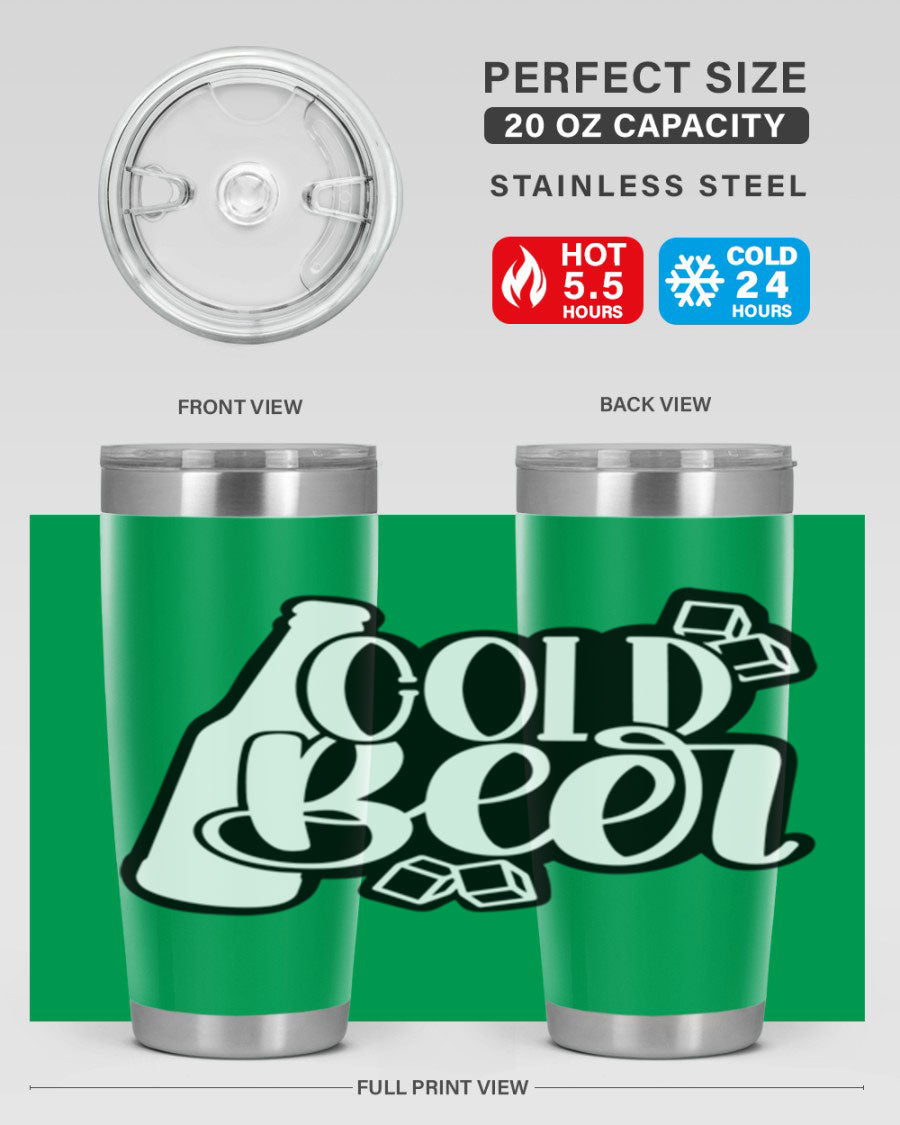 Cold Beer 42# 20oz tumbler made of stainless steel with a copper lining, featuring a press-in drink-thru lid, ideal for keeping drinks hot or cold.