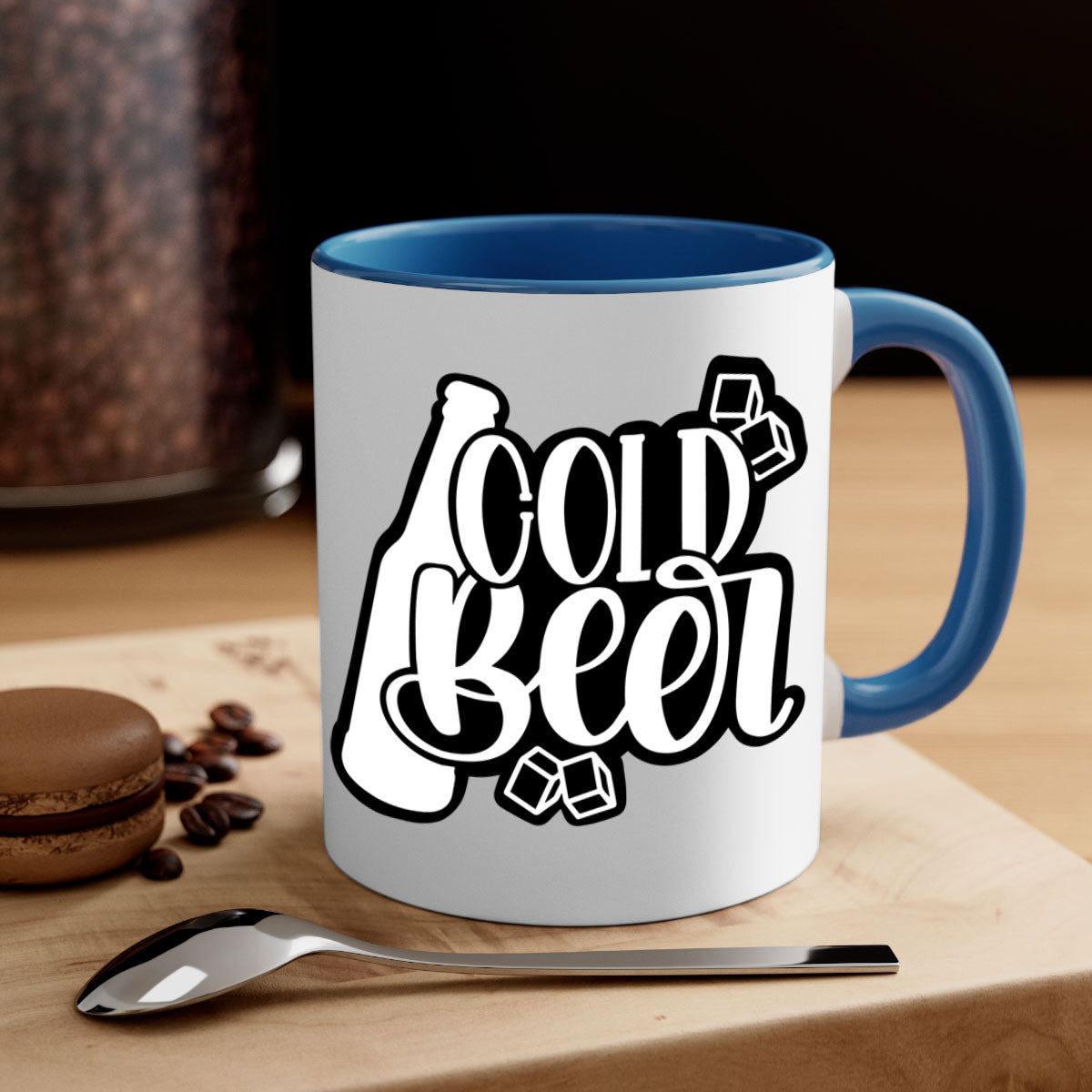 Cold Beer 42# Mug with two-tone design, featuring a colored handle and glossy finish, available in multiple colors.