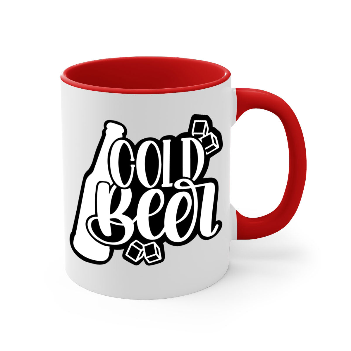 Cold Beer 42# Mug with two-tone design, featuring a colored handle and glossy finish, available in multiple colors.