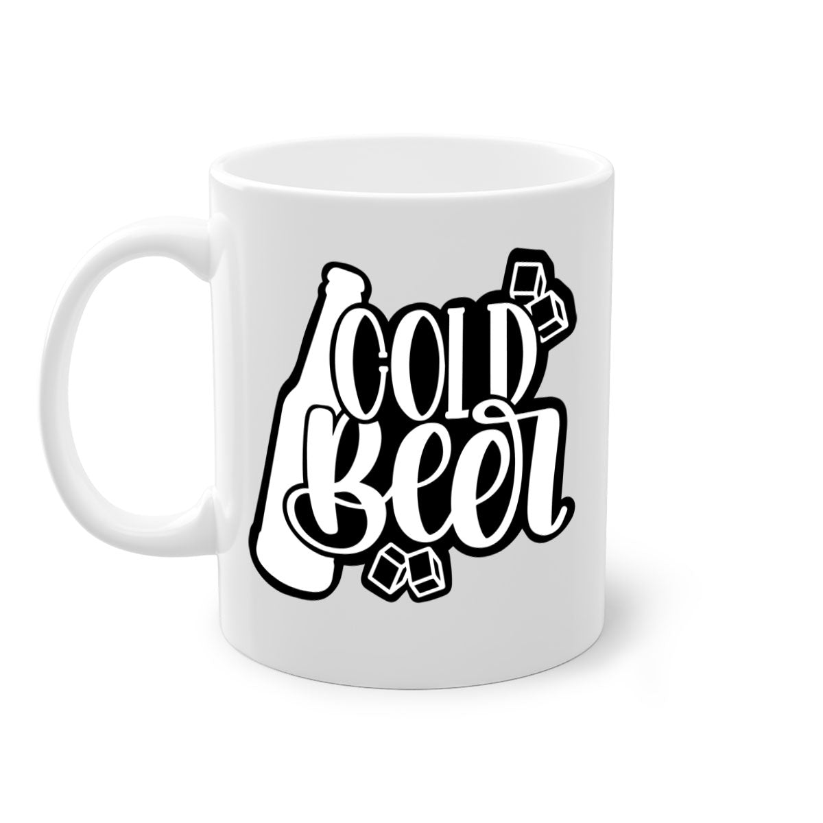 Cold Beer 42# Mug with two-tone design, featuring a colored handle and glossy finish, available in multiple colors.