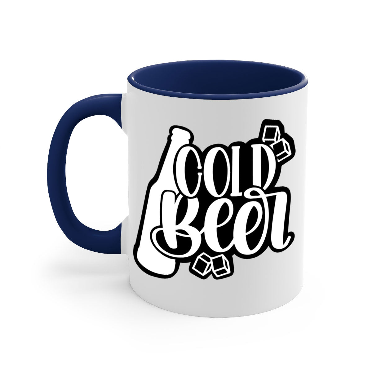 Cold Beer 42# Mug with two-tone design, featuring a colored handle and glossy finish, available in multiple colors.