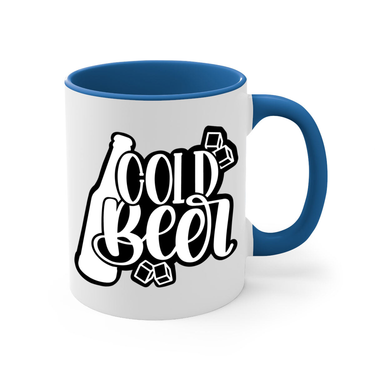 Cold Beer 42# Mug with two-tone design, featuring a colored handle and glossy finish, available in multiple colors.