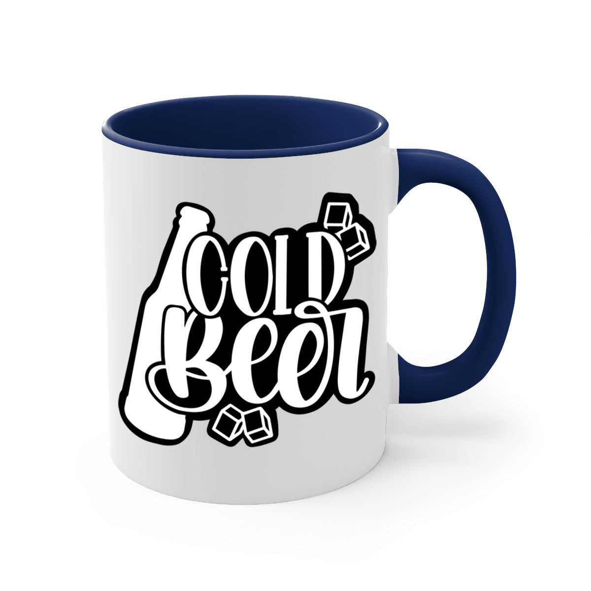 Cold Beer 42# Mug with two-tone design, featuring a colored handle and glossy finish, available in multiple colors.