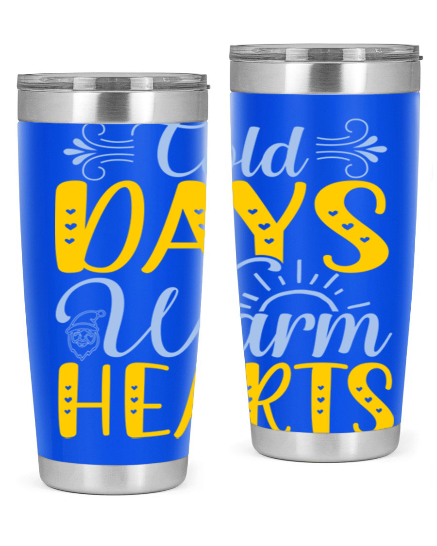 Cold Days Warm Hearts 20oz and 30oz stainless steel tumblers with copper lining, showcasing their sleek design and drink-thru lid.