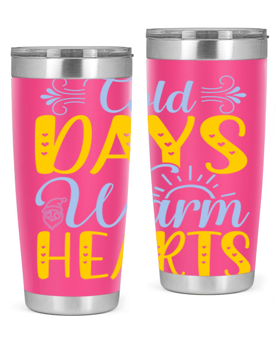 Cold Days Warm Hearts 20oz and 30oz stainless steel tumblers with copper lining, showcasing their sleek design and drink-thru lid.