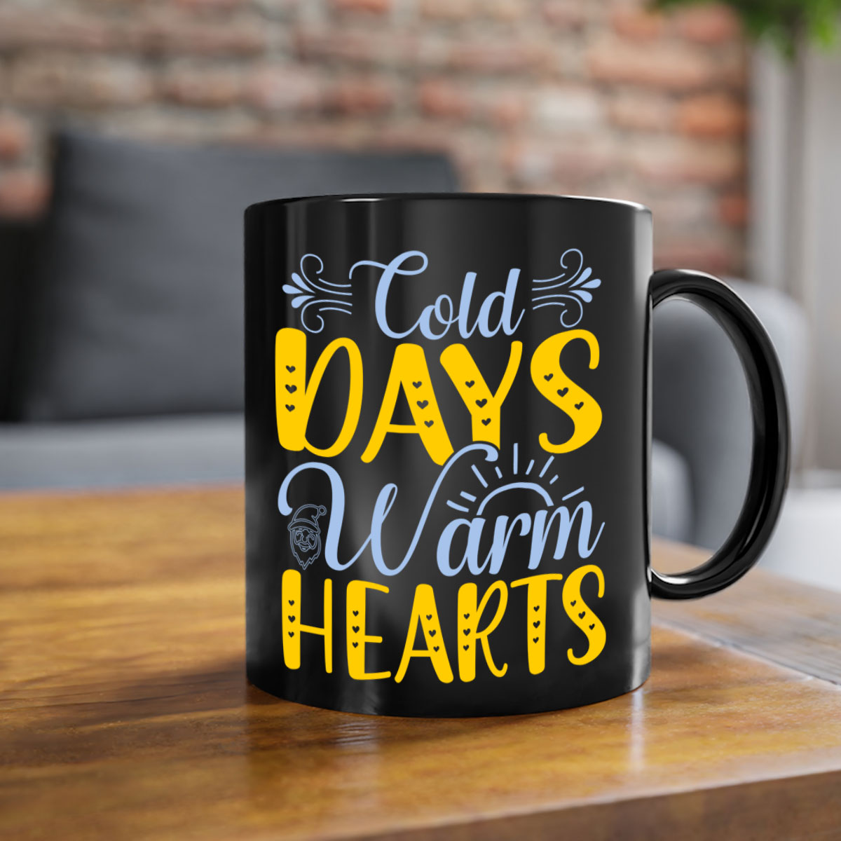 Cold Days Warm Hearts Mug featuring a glossy finish, colored handle, and interior, available in five vibrant colors.