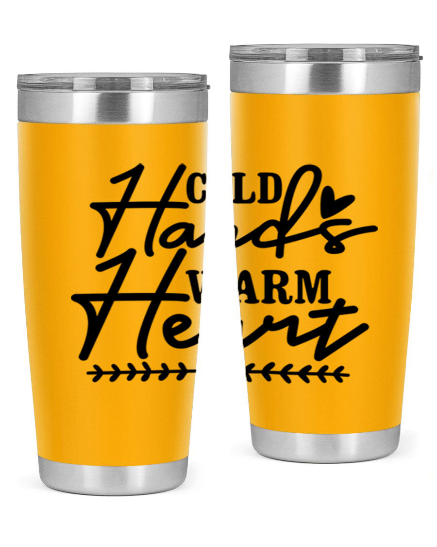 Cold Hands Warm Heart 45# winter tumbler in stainless steel with a drink-thru lid, showcasing its sleek design and vibrant print.