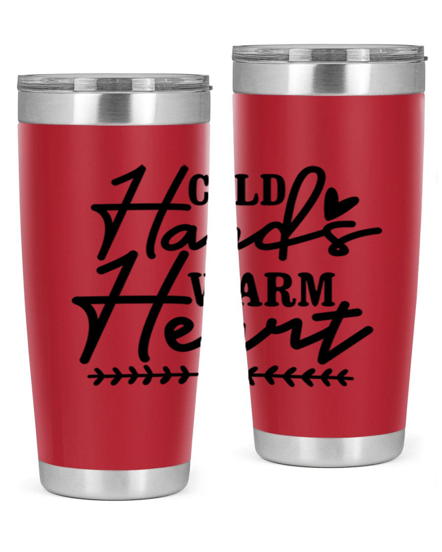 Cold Hands Warm Heart 45# winter tumbler in stainless steel with a drink-thru lid, showcasing its sleek design and vibrant print.