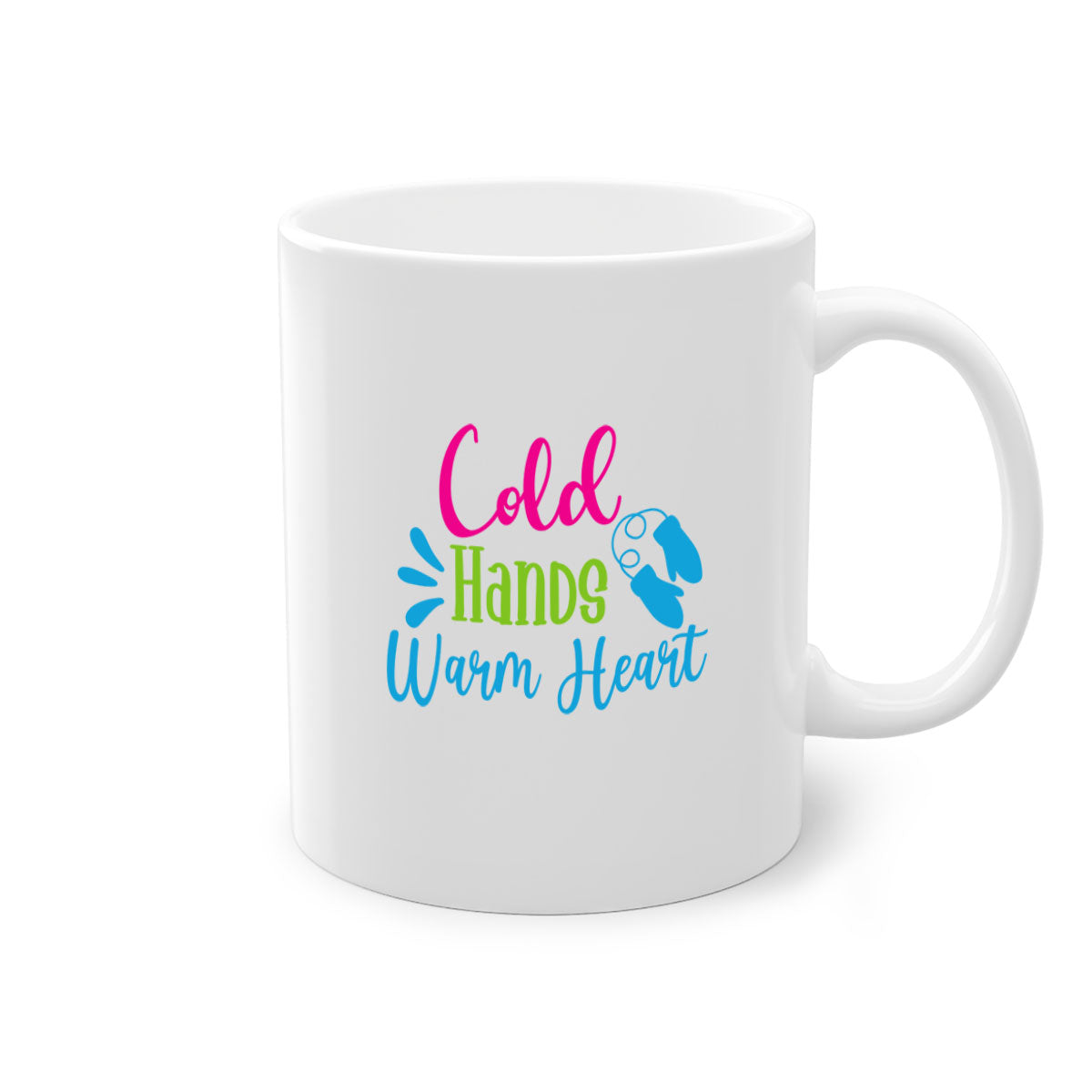 Cold Hands Warm Heart winter mug with a glossy finish, featuring a colored handle and interior, available in multiple colors.