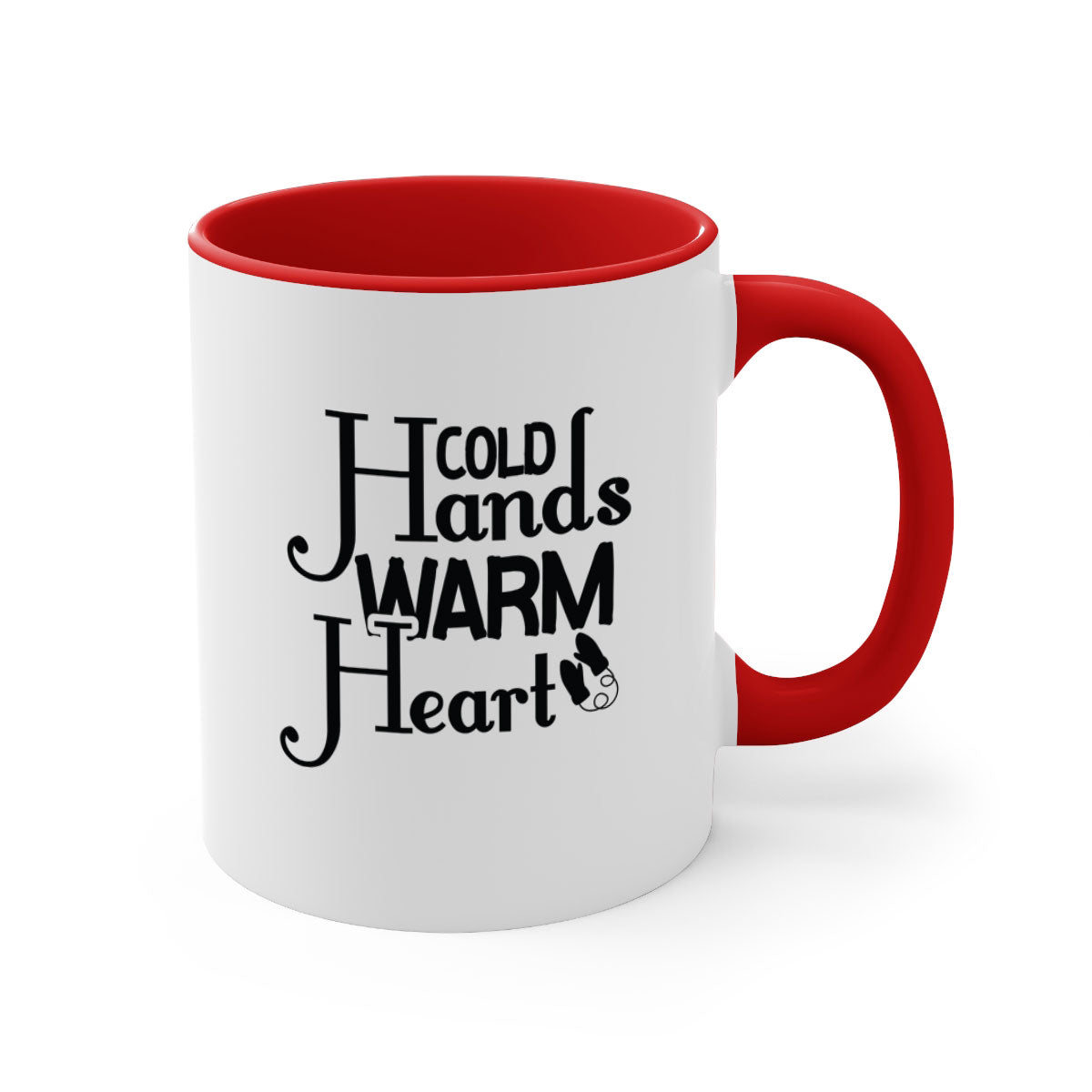 Cold Hands Warm Heart 48# Mug featuring a glossy finish, colored handle, and interior, available in five vibrant colors.