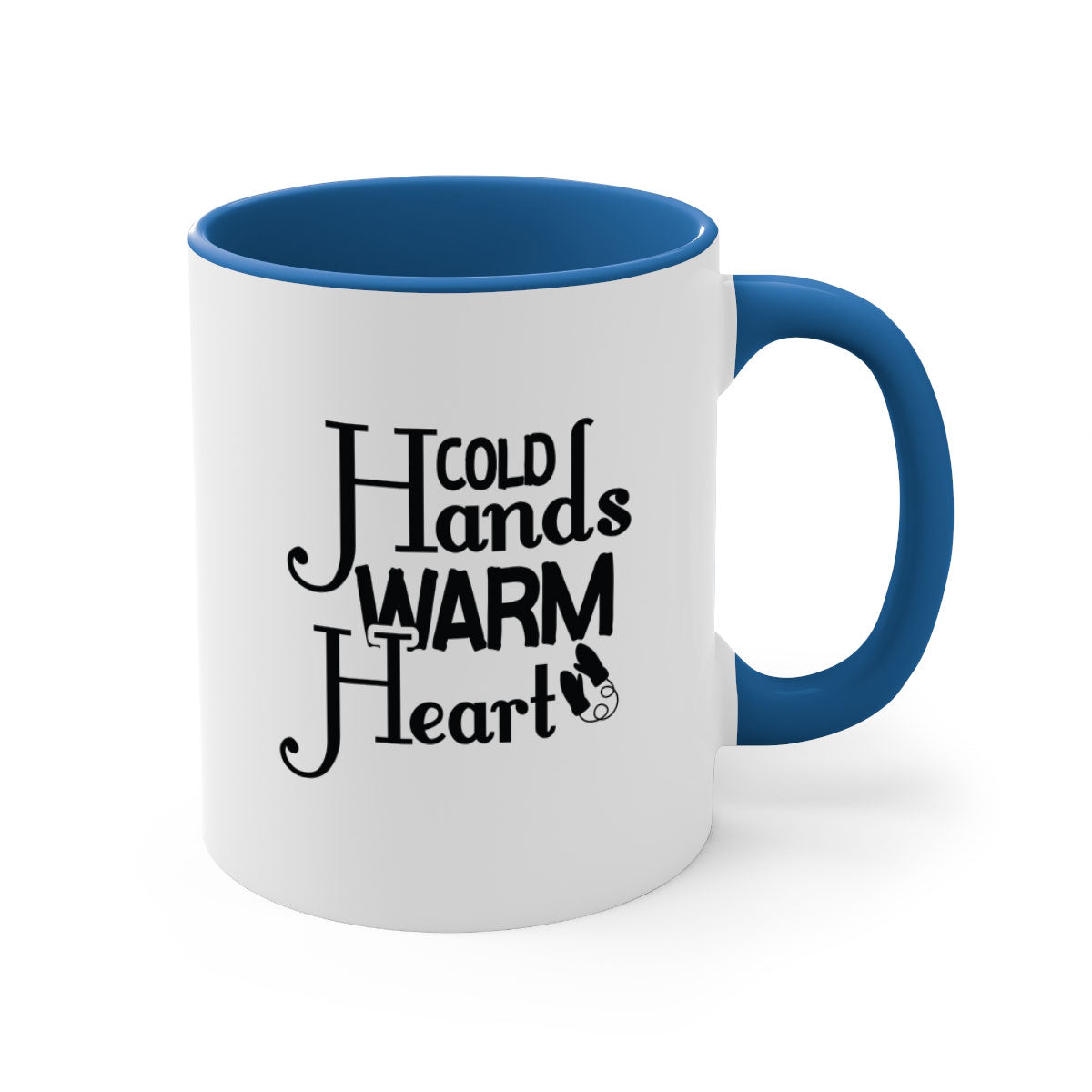 Cold Hands Warm Heart 48# Mug featuring a glossy finish, colored handle, and interior, available in five vibrant colors.