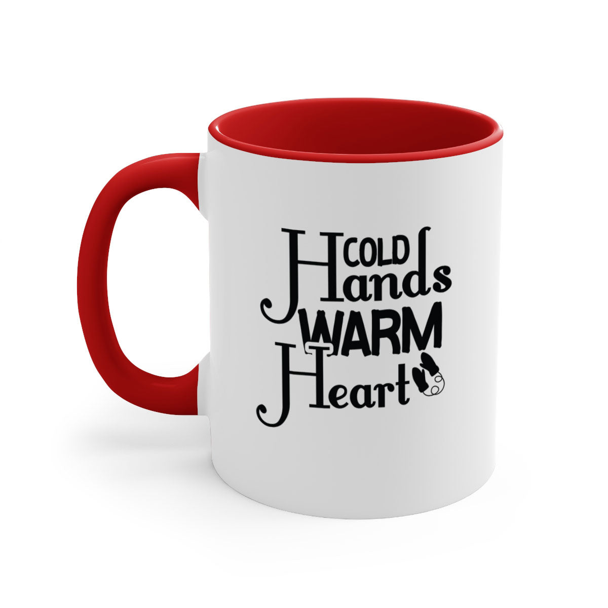 Cold Hands Warm Heart 48# Mug featuring a glossy finish, colored handle, and interior, available in five vibrant colors.