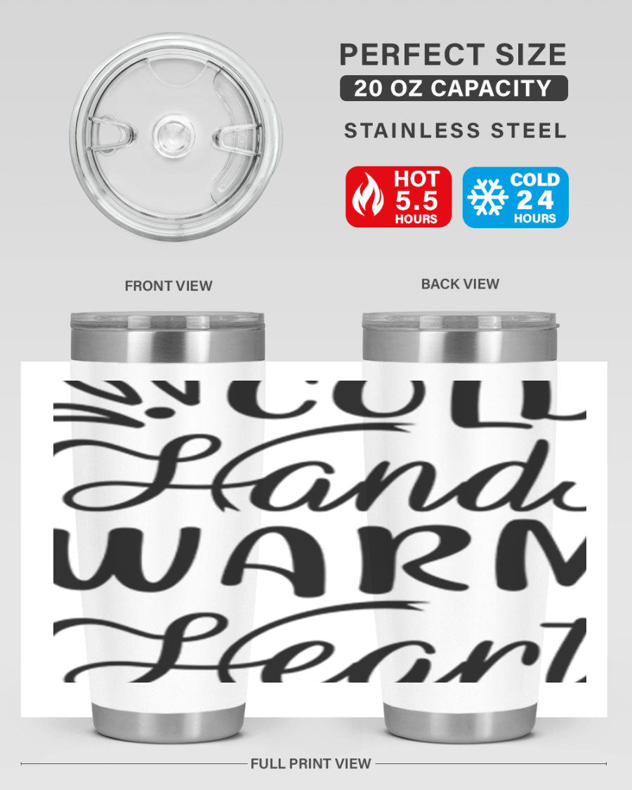 Cold Hands Warm Heart 54# winter tumbler in stainless steel with a drink-thru lid, showcasing its sleek design and double wall insulation.