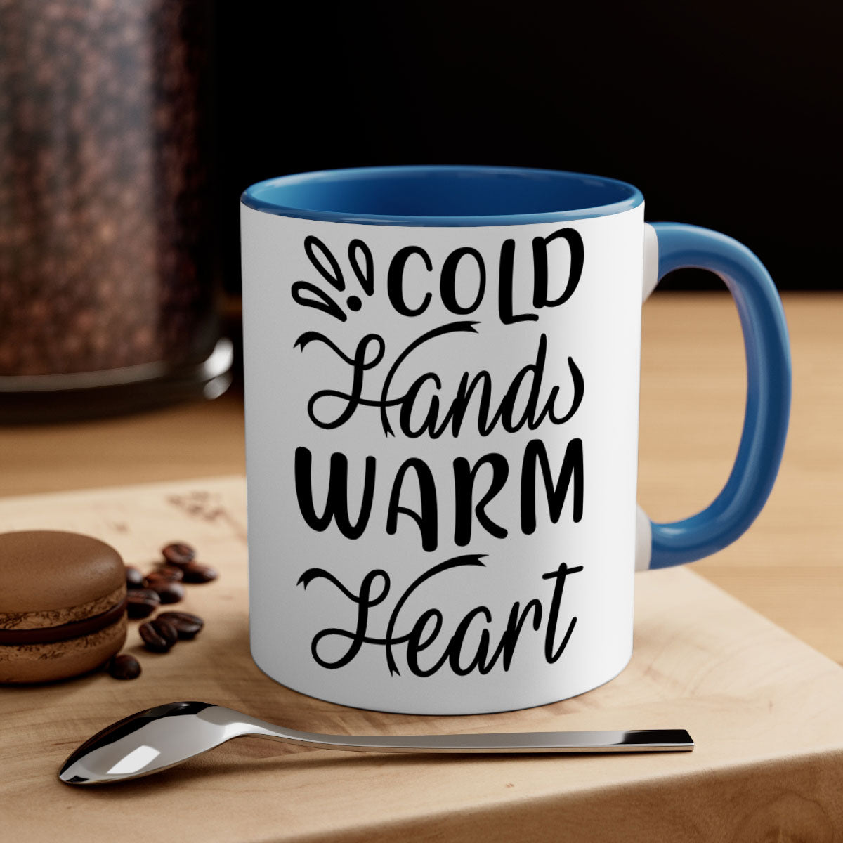 Cold Hands Warm Heart 54# Mug featuring a glossy finish, colored handle, and interior, available in five vibrant colors.