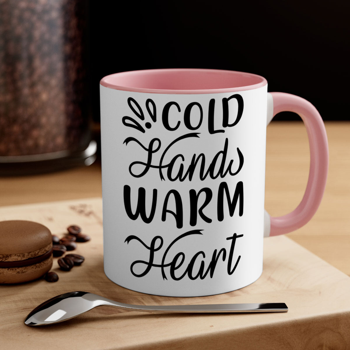 Cold Hands Warm Heart 54# Mug featuring a glossy finish, colored handle, and interior, available in five vibrant colors.