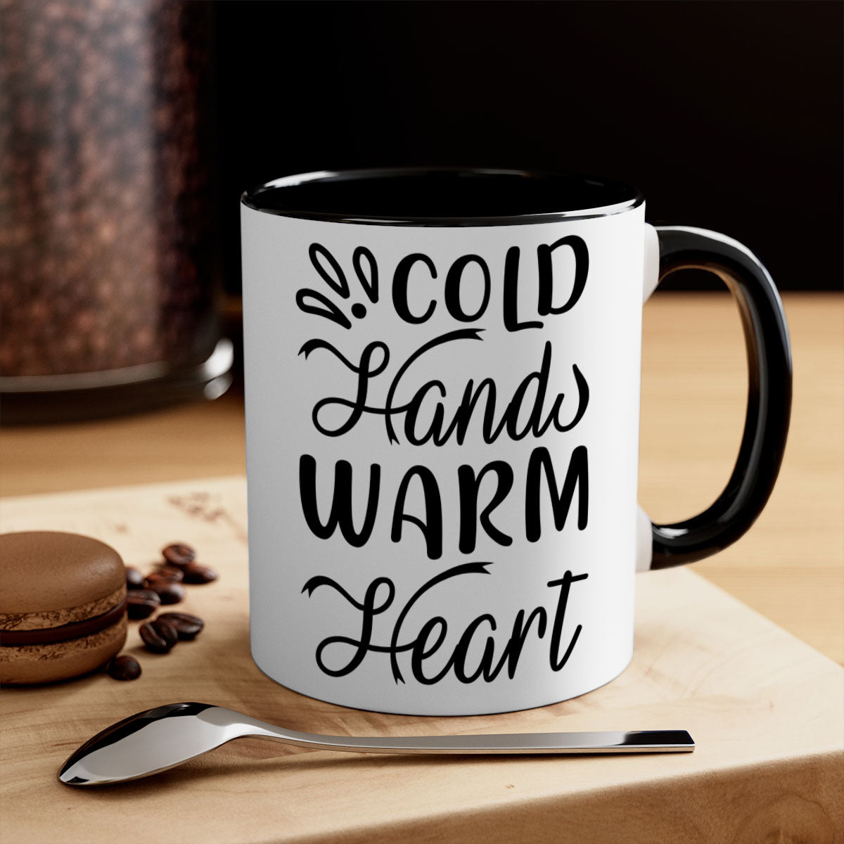 Cold Hands Warm Heart 54# Mug featuring a glossy finish, colored handle, and interior, available in five vibrant colors.