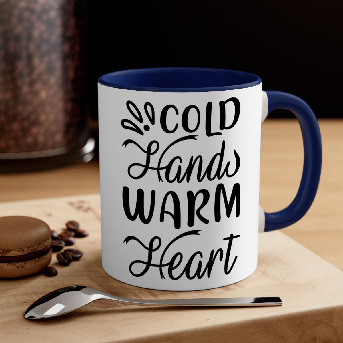 Cold Hands Warm Heart 54# Mug featuring a glossy finish, colored handle, and interior, available in five vibrant colors.