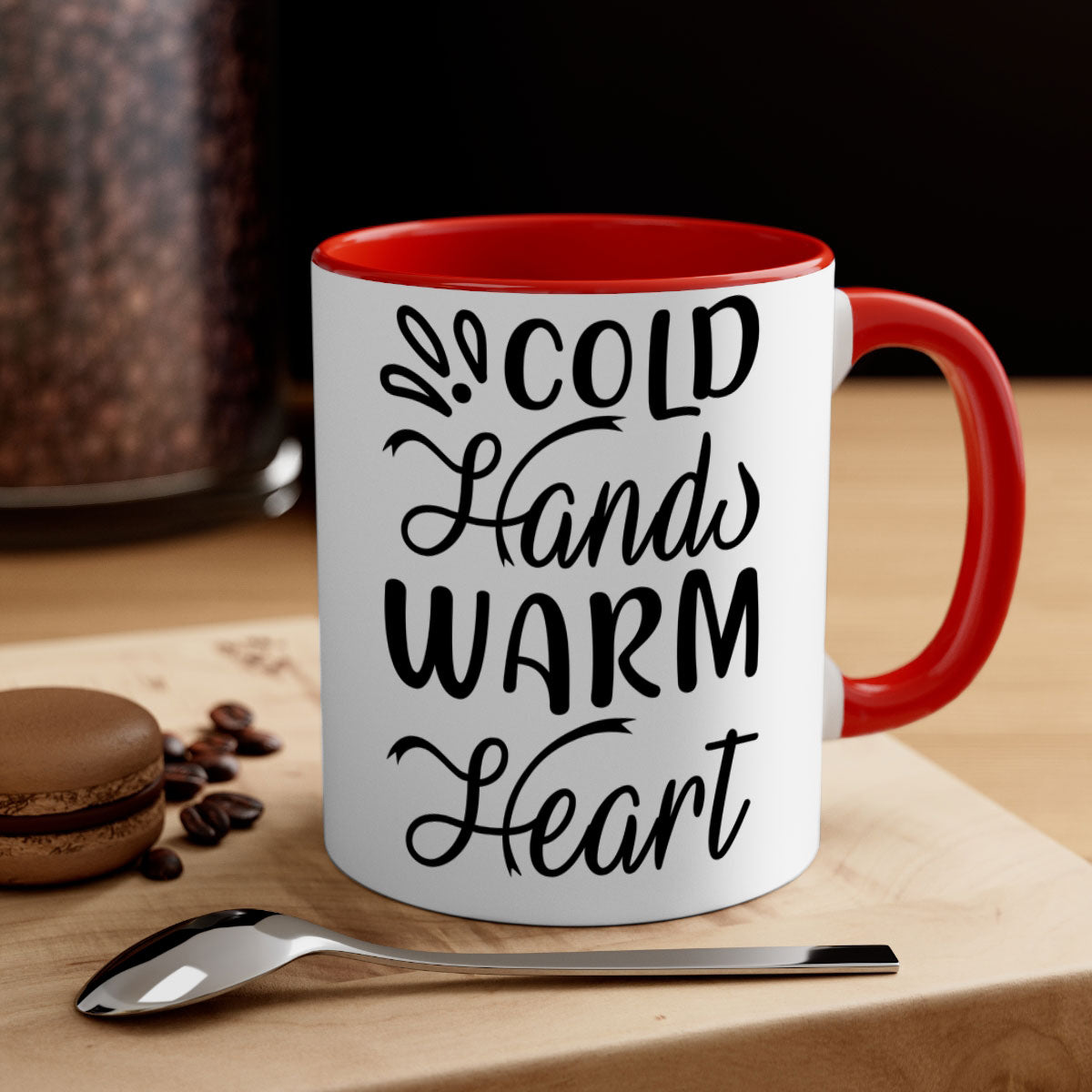 Cold Hands Warm Heart 54# Mug featuring a glossy finish, colored handle, and interior, available in five vibrant colors.