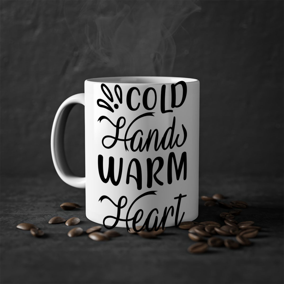 Cold Hands Warm Heart 54# Mug featuring a glossy finish, colored handle, and interior, available in five vibrant colors.