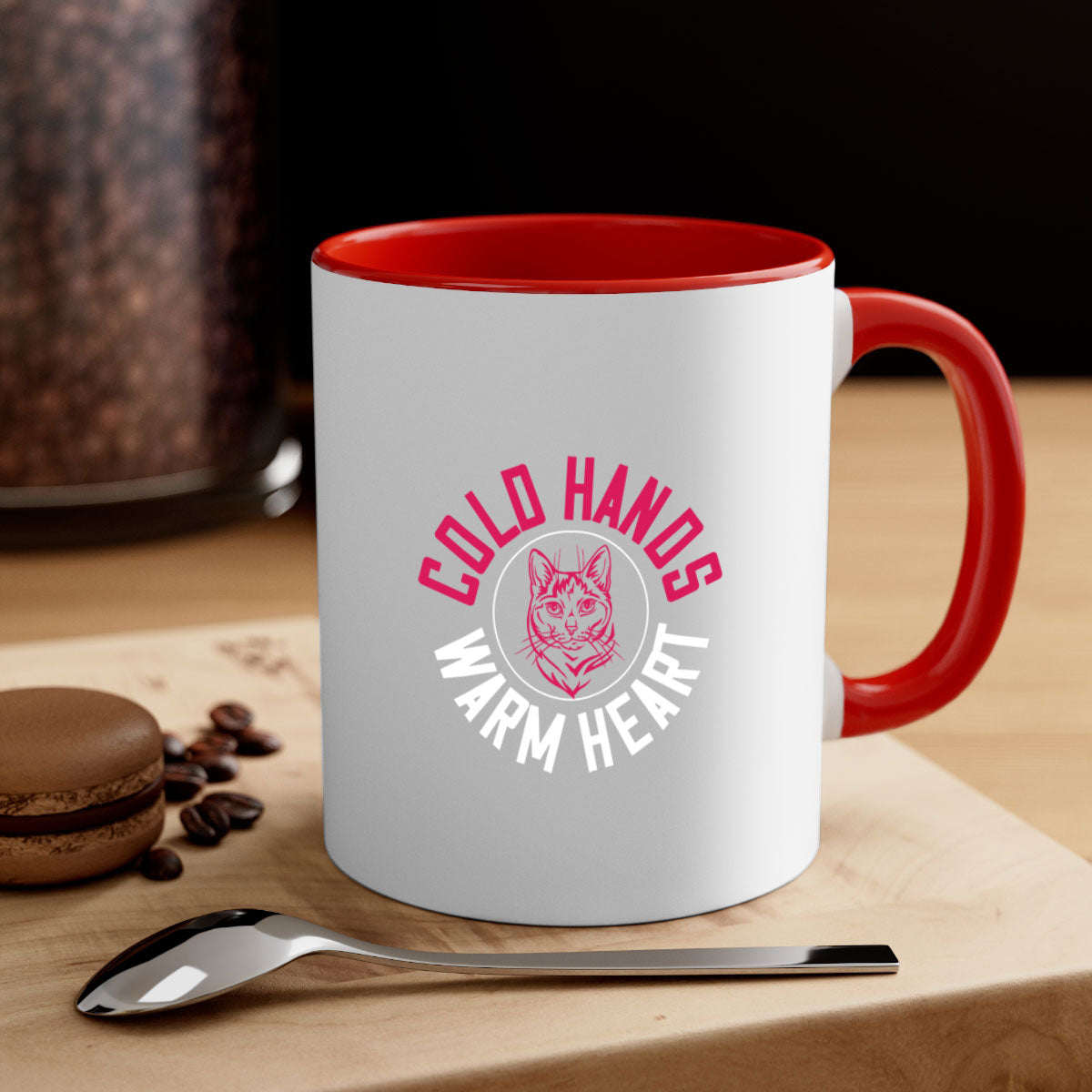 Cold hands warm heart Style 42# Mug with colorful handle and glossy finish, available in multiple colors and sizes.