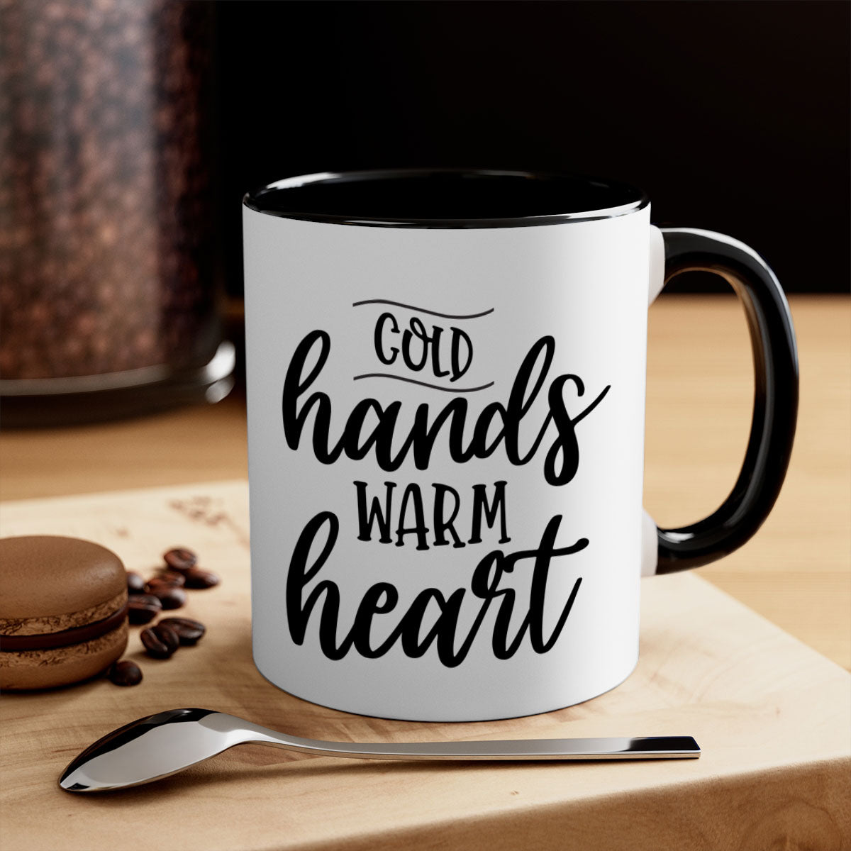 Cold Hands Warm Heart53# winter mug featuring a glossy finish, colored handle, and interior, available in multiple colors and sizes.