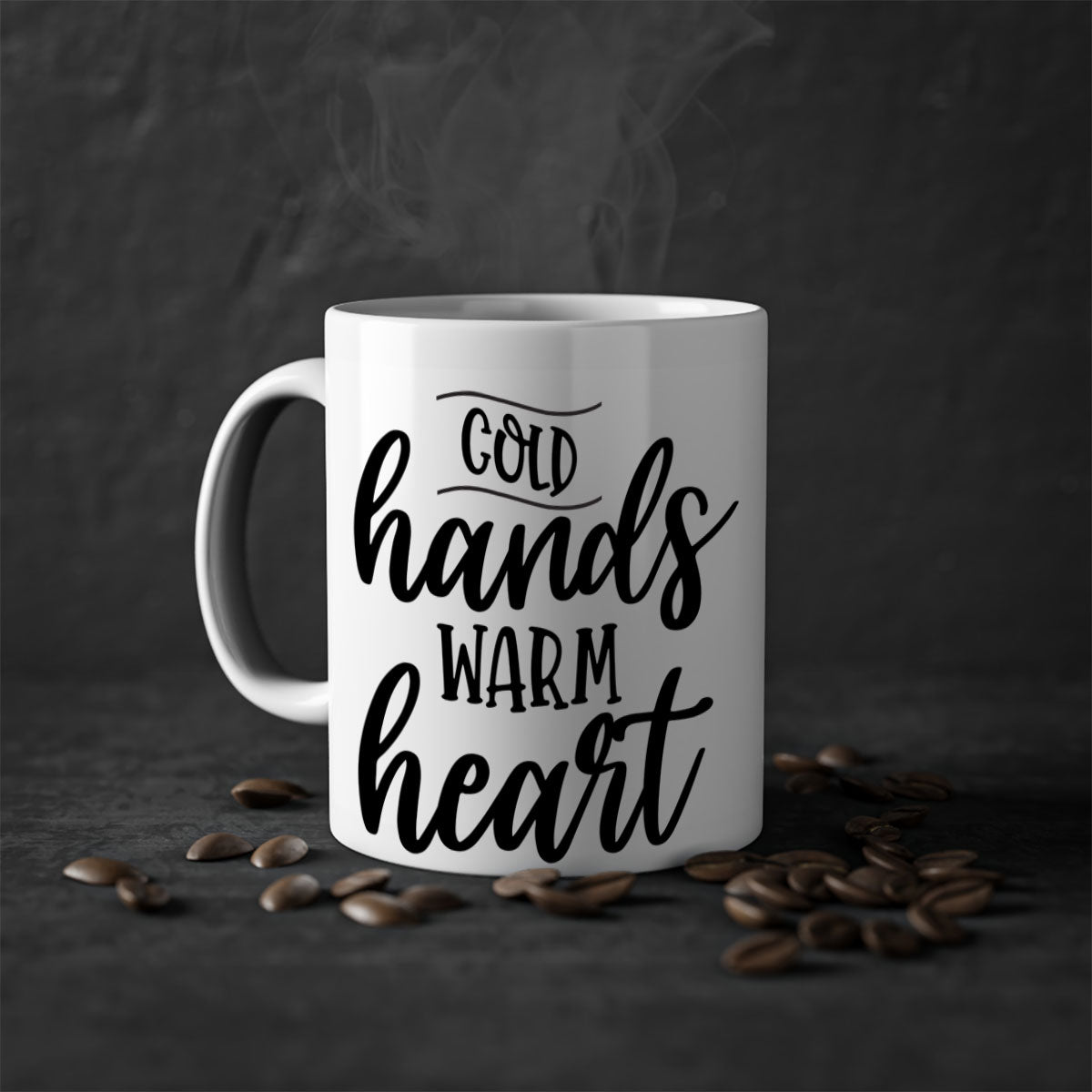 Cold Hands Warm Heart53# winter mug featuring a glossy finish, colored handle, and interior, available in multiple colors and sizes.