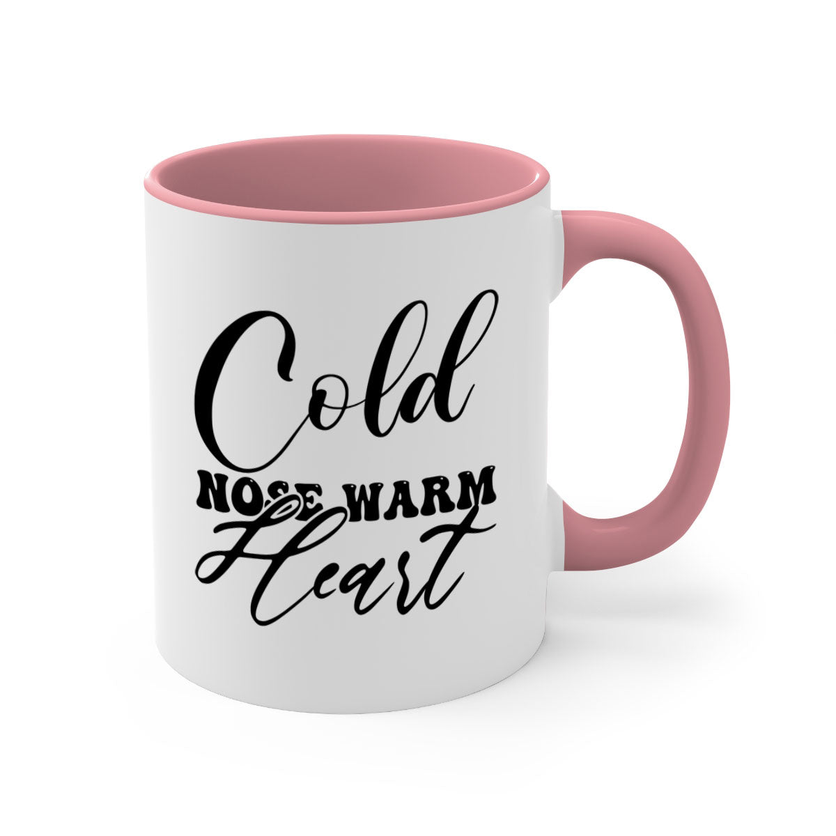 Cold Nose Warm Heart Mug with glossy finish and colorful handle, available in multiple sizes.
